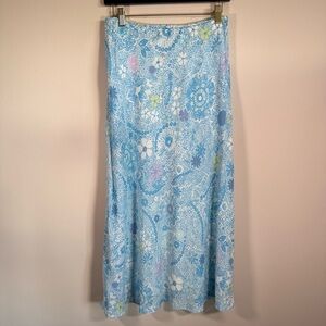 Sigrid Olsen Sport Floral Flowy Lined Blue White Rayon Maxi Skirt A-Line M